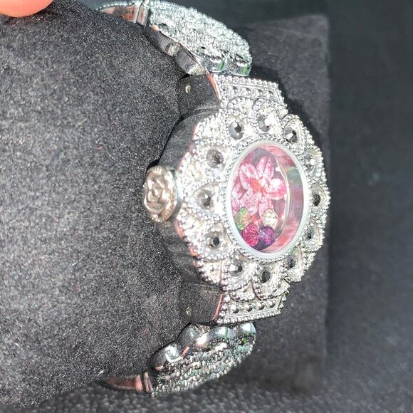 Dark Crystal Watch Bracelet in Silver Filigree-Moonlit Relic - Picture 2 of 7